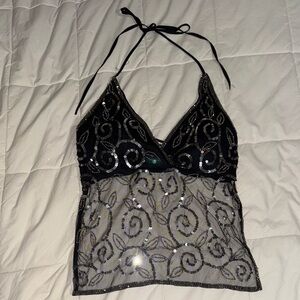 Y2K Black Sequin Halter Top